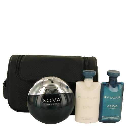 AQUA POUR HOMME by Bvlgari Gift Set -- 3.4 oz Eau De Toilette Spray + 2.5 oz After Shave Balm +2.5 oz Shower Gel + Pouch (Men)