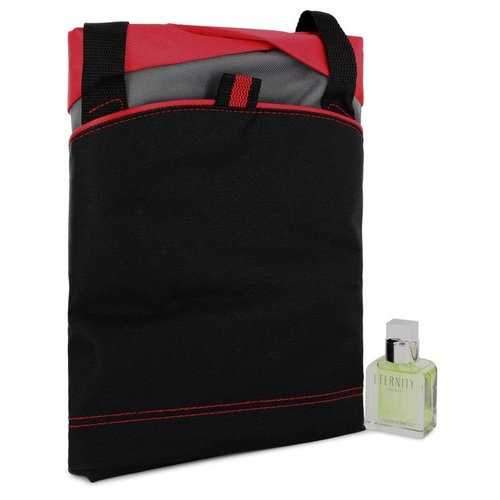 ETERNITY by Calvin Klein Gift Set -- 1 oz Eau De Toilette Spray + Medium Red Contrast Duffle Bag (Men)